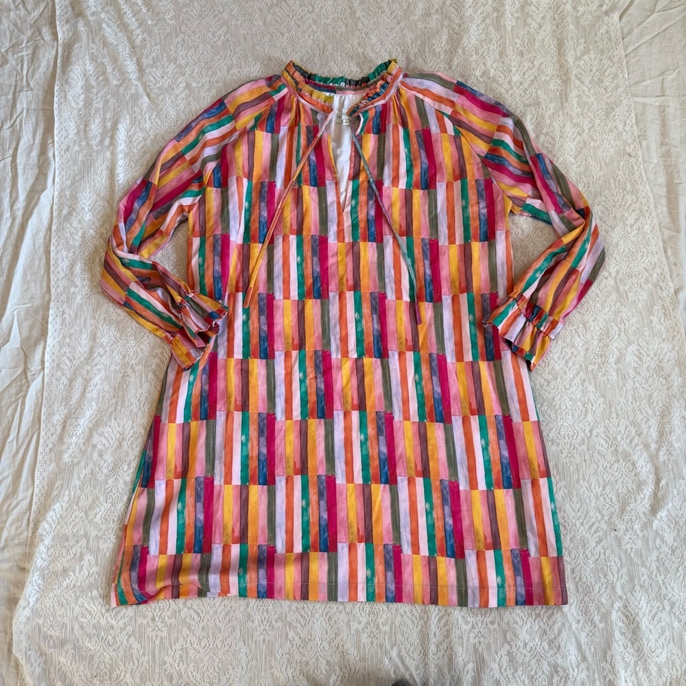 Brooke Wright multi colored vneck long sleeve Nancy dress